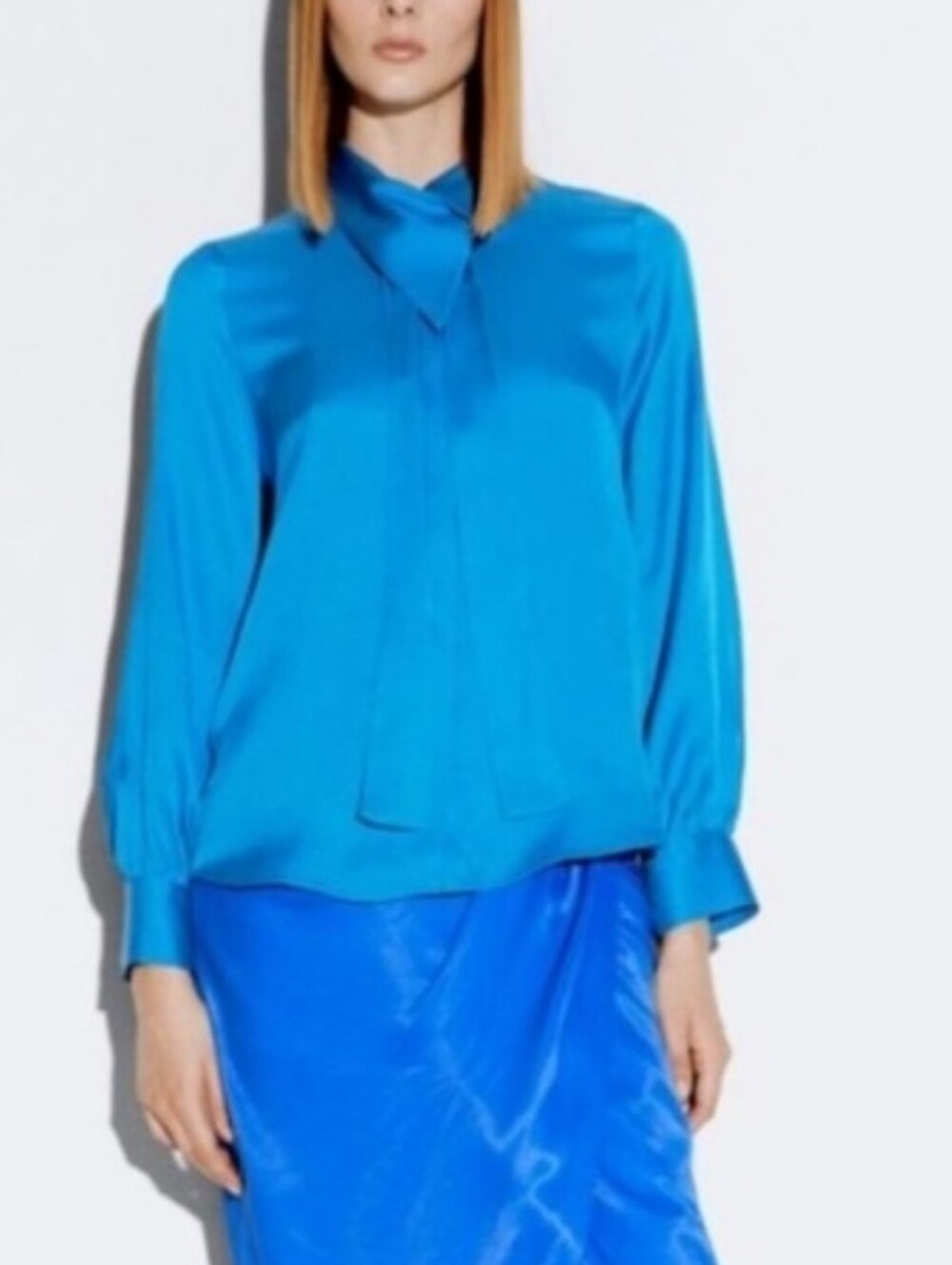 NWT Zara Asymetrical Turquoise Split-Back Button-Tab Blouse, Size M